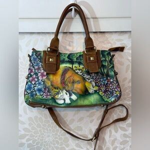 Sharif 1827 Hand Painted Dog Cat Artistic Leather Shoulder Crossbody Bag Purse